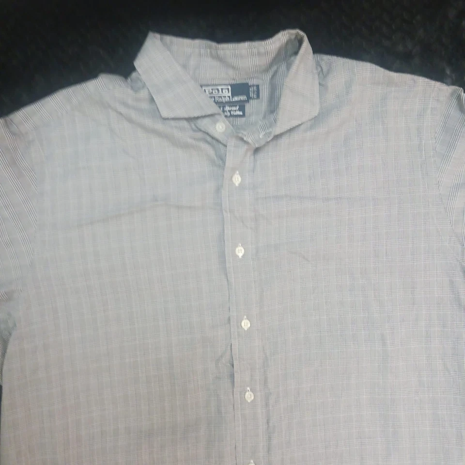 Polo Ralph Lauren Inglés Cuello Extendido Gris Rayas Dos Capas Algodón Talla 17.5-35 Foto 3 de 4