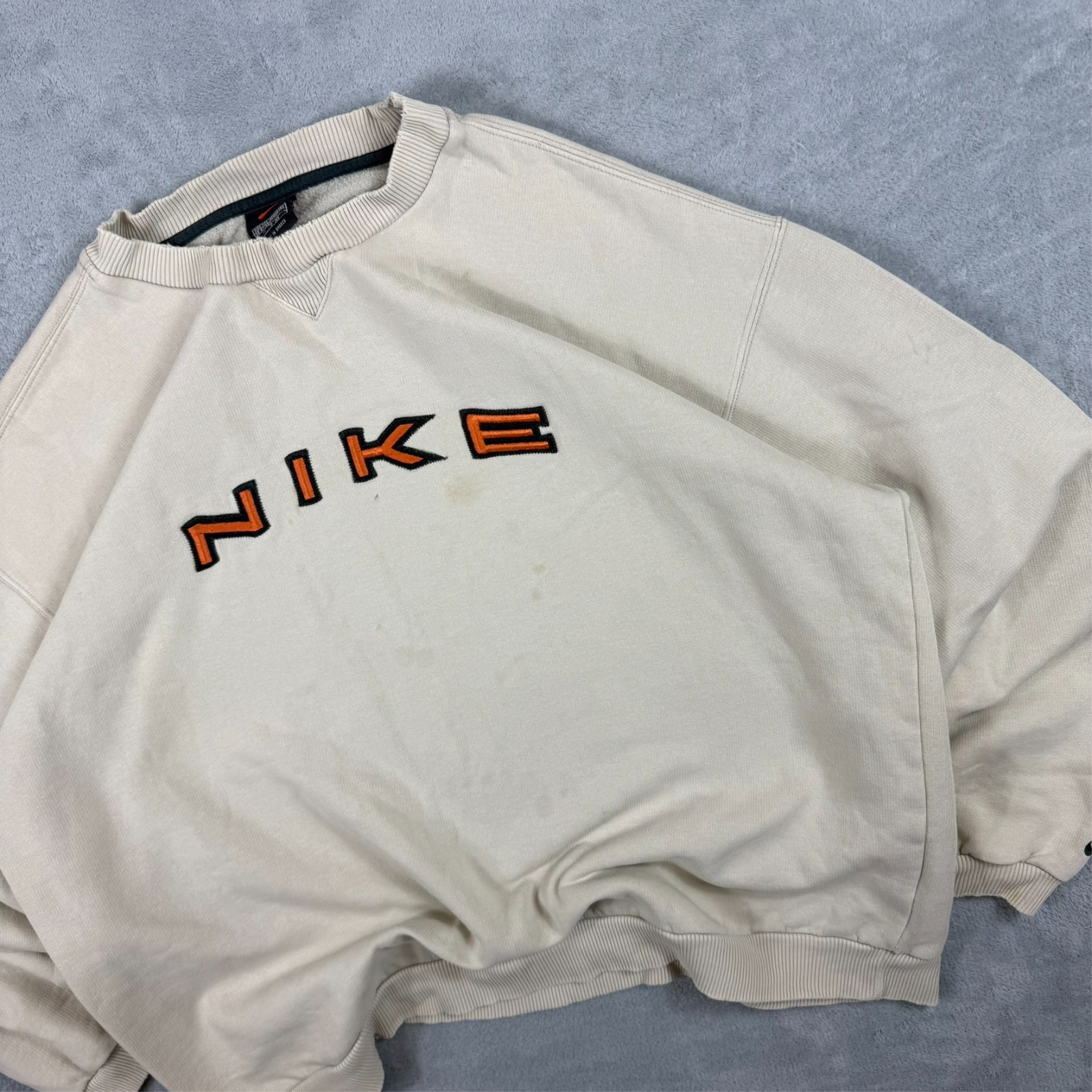 Vintage Nike 1990's Cream Orange Spellout Heavyweight 2XL Pullover Sweatshirt image 3