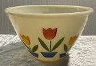 Vintage Fire King Tulips Cream Milk Glass 7.5” Mixing Bowl RARE 1940s