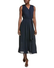 T Tahari Women's Faux-Wrap Pleated Fit & Flare Maxi Dress (Navy, Medium)