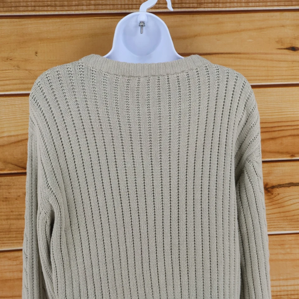 Alia Cable-Knit Sweater Pullover Womens Size PL Beige 100% Cotton Crew Neck - Image 4 of 4