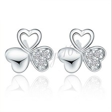 925 Sterling Silver Hypoallergenic 3-tone Heart Crystal Stud Post Earrings T1030