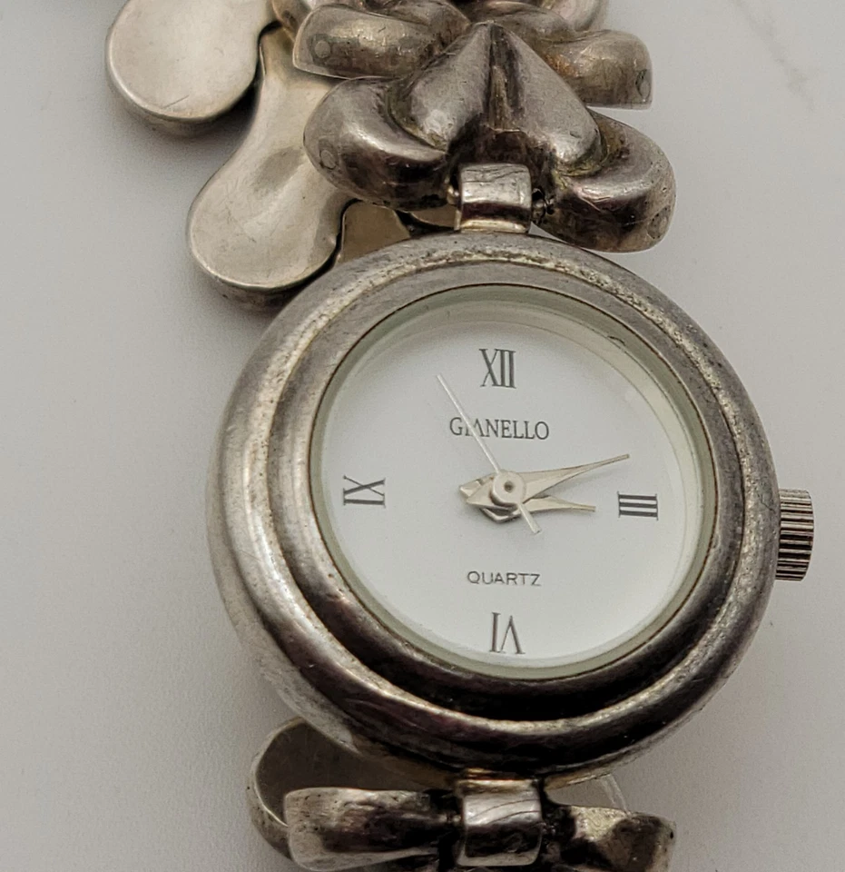 Gianello Argento Sterling 22mm Donna Quarzo Orologio Bracciale 28g Funziona Con - Immagine 2 di 4