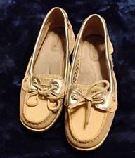 Sperry Top-Sider Women  s Beige/Gold Leather Boat Shoe Lace-Up Round Toe 6.5 M