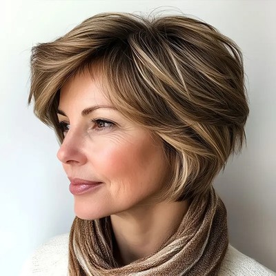 Short Pixie Cut Bob Ash Brown with Blonde Highlight Human Hair Lace Front Wigs