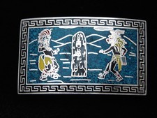 QK13167 VINTAGE 1970s  RITUAL DANCE  SOUTHWESTERN DESIGN ART BELT BUCKLE