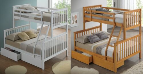 Modern White Triple Sleeper Bunk Bed Frame - Also Available in Beech Colour