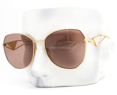 Prada SPR 57Y 5AK-10D Sonnenbrille glänzend gold Metall braun getönt mit Etui