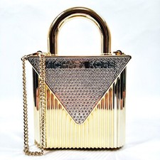 Authentic Michael Kors Mercer Oversized Lock Clutch Gold out  