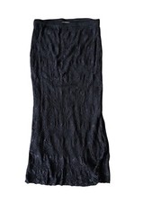 Vintage Crochet Long Maxi Tiered Skirt Boho black Sz 2 Pull On