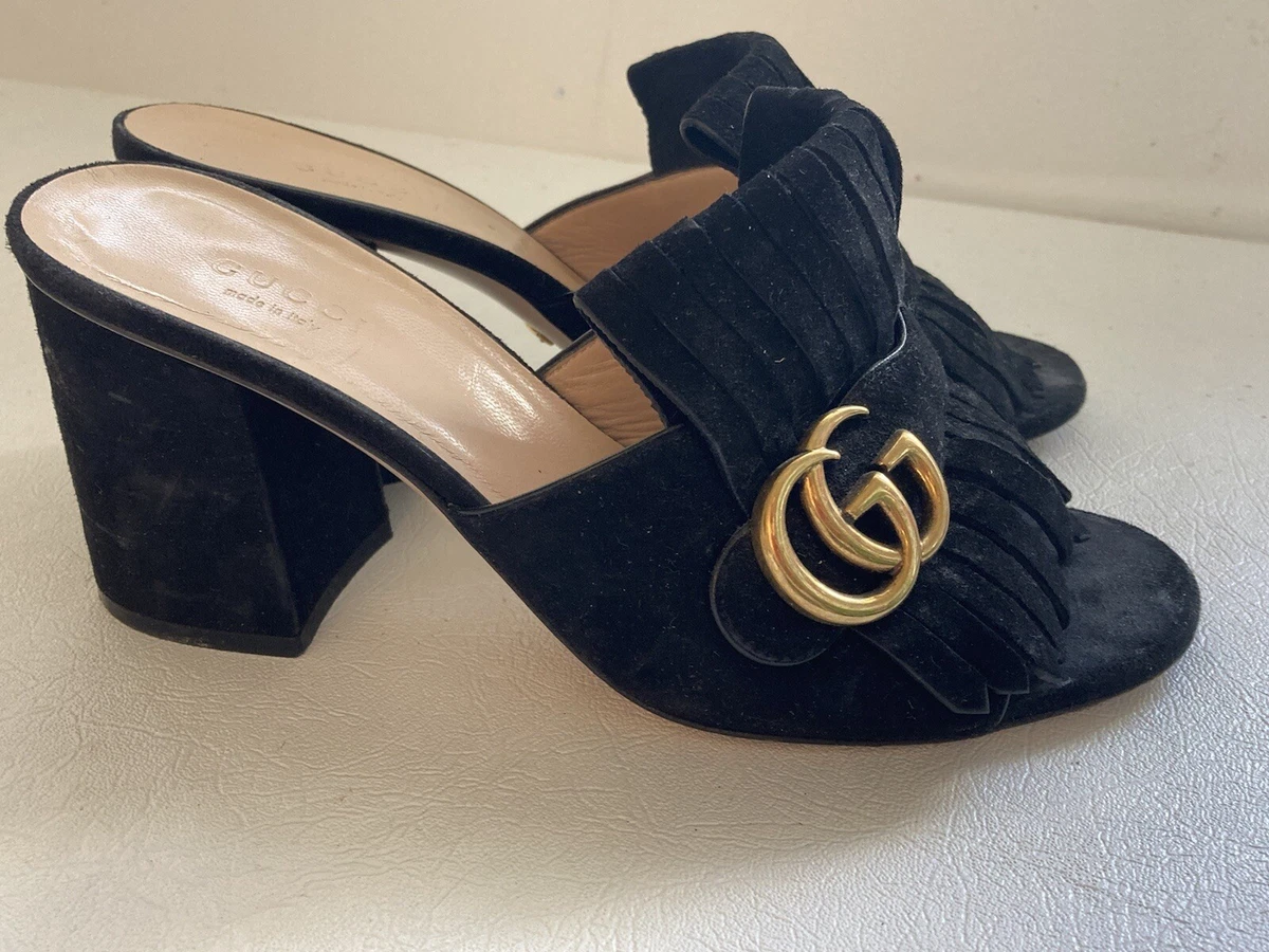 Gucci suede mid heel slide sales