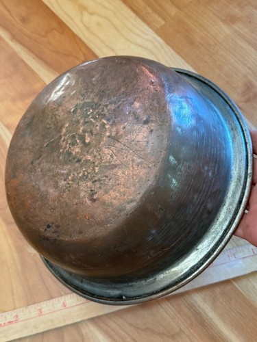 Antique Vintage Solid Copper Tin Lined Handmade Mixing Bowl 9.5"D x4"H - 第 3/7 張圖片