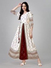 Printed Anarkali Kurta for Women Size-40  Color-CREAM 