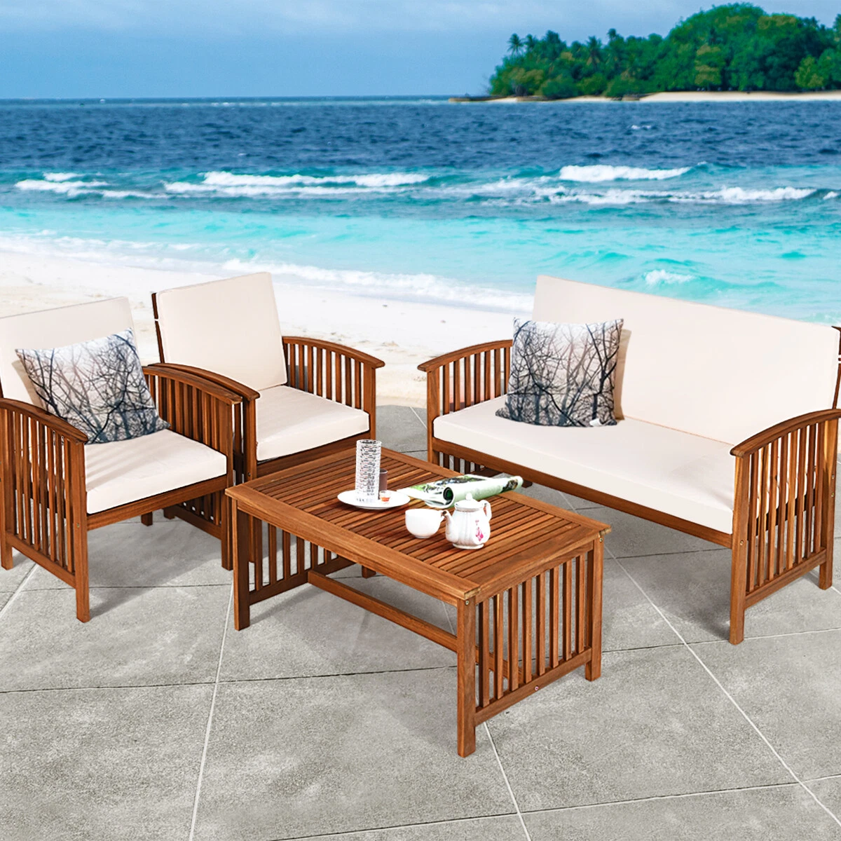 Garden wooden sofa set sales