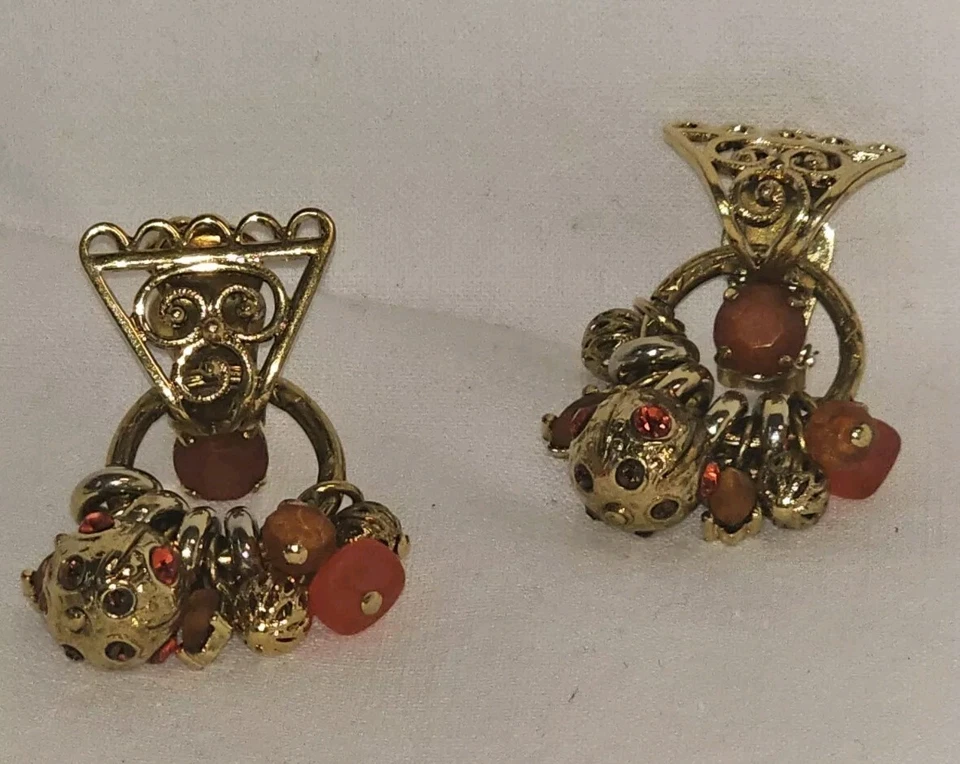 Gil d'Agena France Ohrclips Clips Orientalisch Goldfarbig m.Kristalle Perlen - Bild 4 von 4