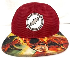 DC THE FLASH SUPER HERO ADULT BASEBALL HAT FLAT BRIM RED SNAPBACK PRE-OWNED