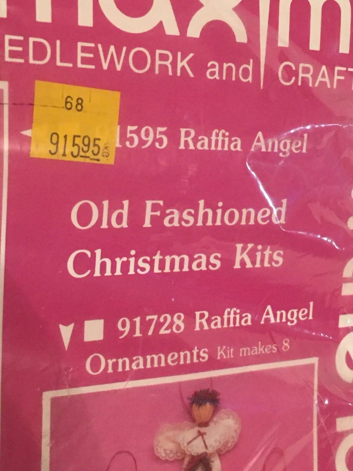 Kit de guirnalda de encaje y ángeles de rafia vintage Mary Maxim con agujas y manualidades Country Foto 4 de 4