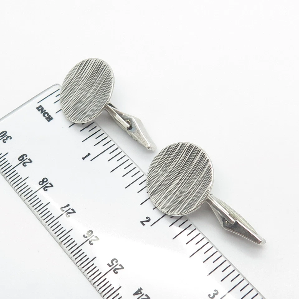 Gemelos redondos vintage de plata de ley 925 a rayas de platero Foto 4 de 4