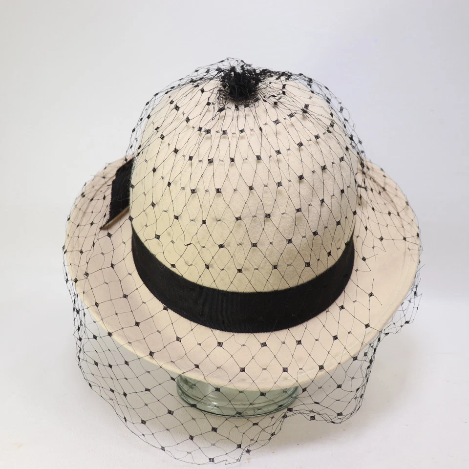 De Colección Jack McConnell Lancaster Sombrero de Lana 6 7/8 Crema Negro Grosgrain Lazo Punto Red Foto 3 de 4