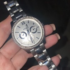 Fossil Uhr Damen Neuwertig Silber Strass Steinchen 18 mm 255300 Edelstahl NP 160