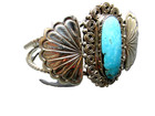 STERLING SILVER W TURQUOISE BRACELET HALLMARKED VINTAGE HAND MADE STAMPED ZIA — photo 2