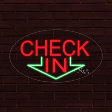 NEW "CHECK IN" w/LOGO OVAL 28x16x1 INCH LED FLEX WINDOW/WALL INDOOR SIGN 34174