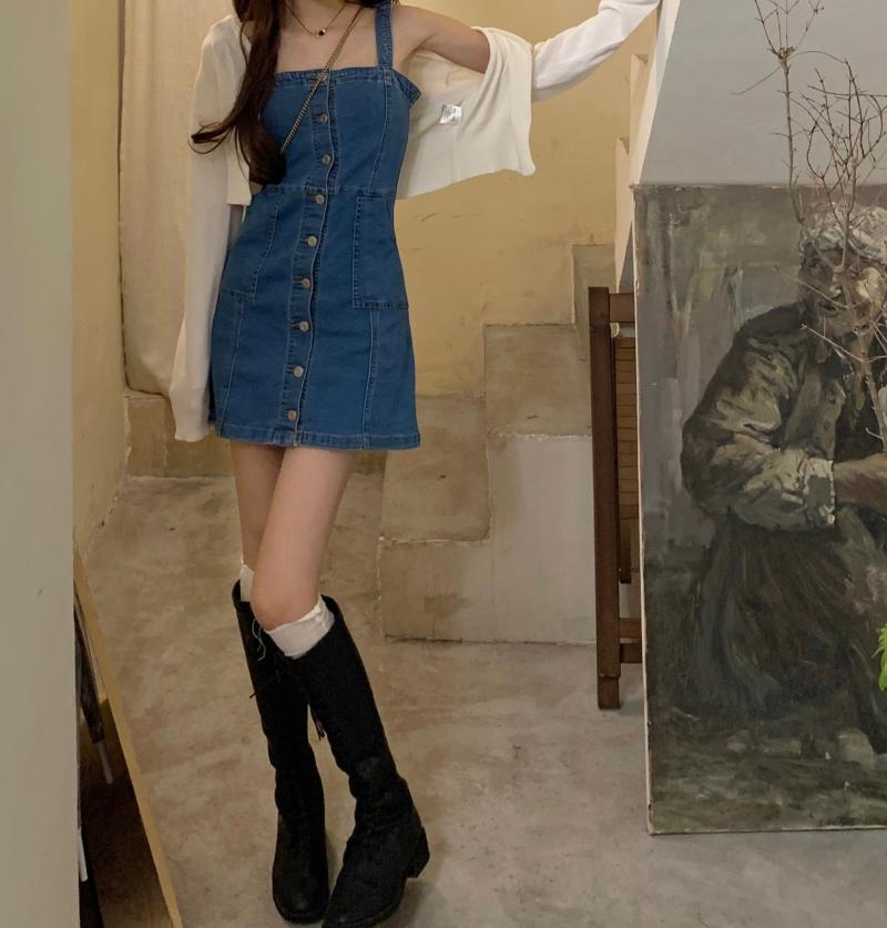 2023 Summer Denim Strap Skirt Women's Vintage Strap Skirt Slim Fit