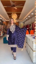 Designer Blue Velvet Suit with Pant  Dupatta - Nikah Ready,Pakistani Look Kurti