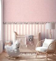 BordüRe Vlies Kinder Floral Blumen BläTter VöGel Rosa Grau 77137-1 (25,00€/1Qm)