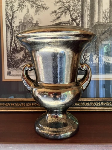 Vintage Haeger Pottery Vase Classical Design w Crackle Metallic Bronze Glaze 11”