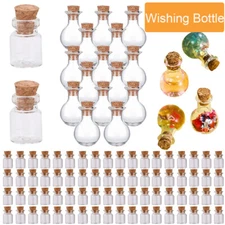 Small Cork Stopper Clear Glass Bottles Empty Jars Vials Spell Pagan Pendant Lot
