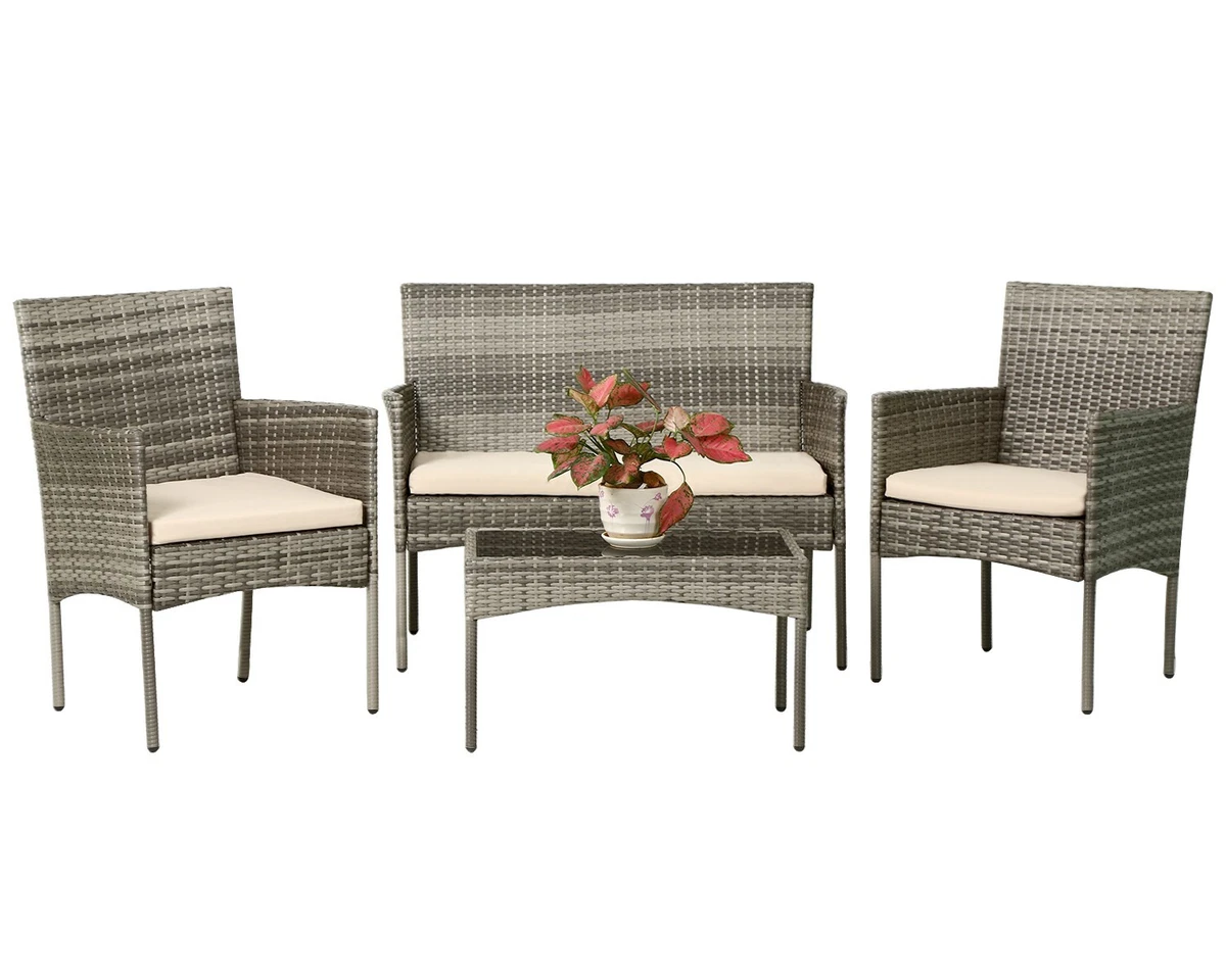 Patio furniture set 4 pcs outdoor wicker sofas rattan chair on sale wicker conversation