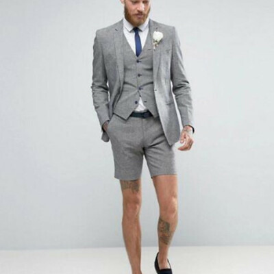 Grey Men's Suit Summer Beach Casual Slim Fit Groom Tuxedos Wedding Suits  Custom