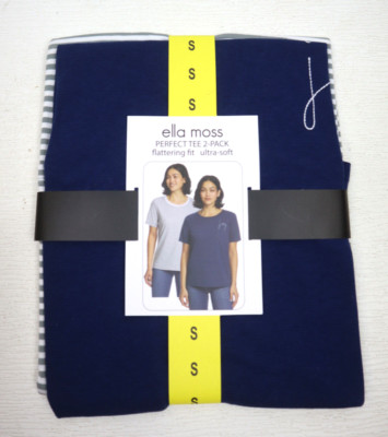 Ella Moss Women's 2 Pack Short Sleeve Joy Embroidered T-Shirt Size S - Blue Gray