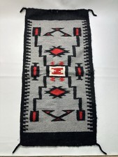 Vintage Southwest Mexican Storm Pattern Handwoven Wool Rug 41.5 x 22