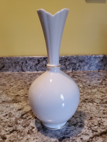 Vintage LENOX "Rhodora" Bud Vase - Ivory Pink Rose Gold Leaves 24K Gold Trim - Picture 3 of 8