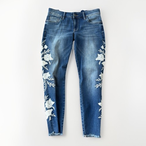 Kut From The Kloth Connie Ankle Skinny Jeans Size 6 Embroidered Floral Indie