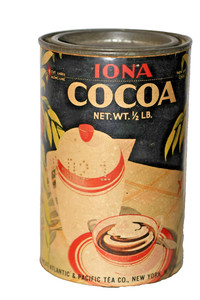1920's Iona Cocoa Paper over Tin Can Vintage Atlantic & Pacific Tea 1/2 lb A&P