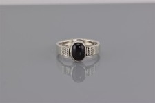 Sterling Silver Oval Black Onyx Beaded Pebble Band Ring 925 Sz: 7