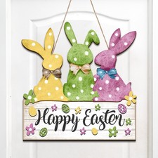 Easter Bunny Decoration Bunny Wreaths for Front Door Wooden Rustic Easter Welcom