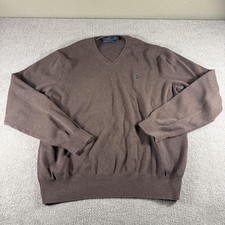 Polo Ralph Lauren Sweater Mens Large Brown Pima Cotton V Neck Pullover Pony Logo
