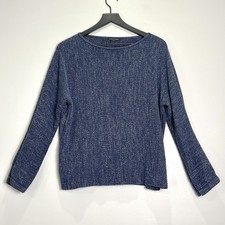 EILEEN FISHER Organic Cotton Blue Sweater Boat Neck Boxy Measurement For Size