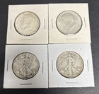 Kennedy & Walking Liberty Half Dollars Lot Of 4 90% Constitutional Silver Coins