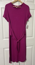 Time And Tru Women s Midi Knit Dress Magenta Purple Belted NWT 12-14 L