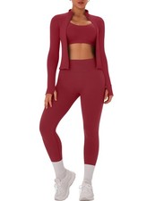 Womens Workout Sets 3 Piece Seamless Long Sleeve Jacket Scrunch Butt Leggings...