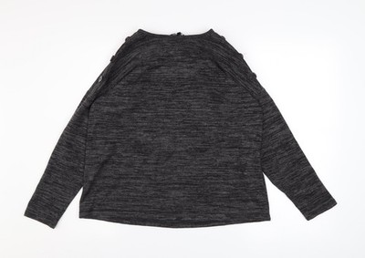 Pfauen Damen grau Rundhalsausschnitt Knopfleiste Schulter Pullover Pulli Größe 8