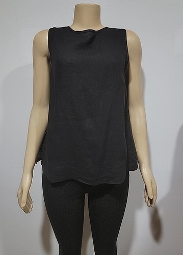 FLAX 100% Linen Black Women's Size P (S) Top Tunic Blouse Sleeveless #C