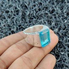 Blue Topaz Gemstone Ring 925 Sterling Silver Handmade Engagement Men's Ring R83
