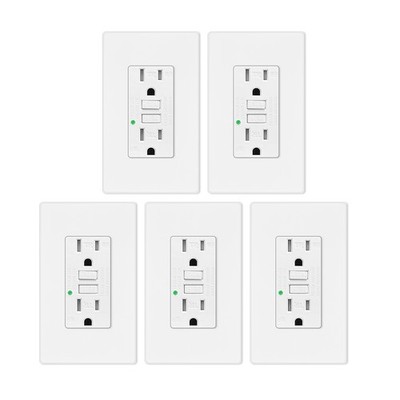 5PCS 15A Shock-Proof GFCI Outlet WR TR LED Indicator ETL Listed Flame-Retardant