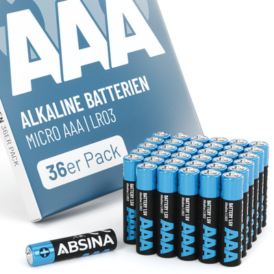 ABSINA 36x Batterien AAA Großpackung 1,5V Alkaline - Micro LR03 AAA Batterien